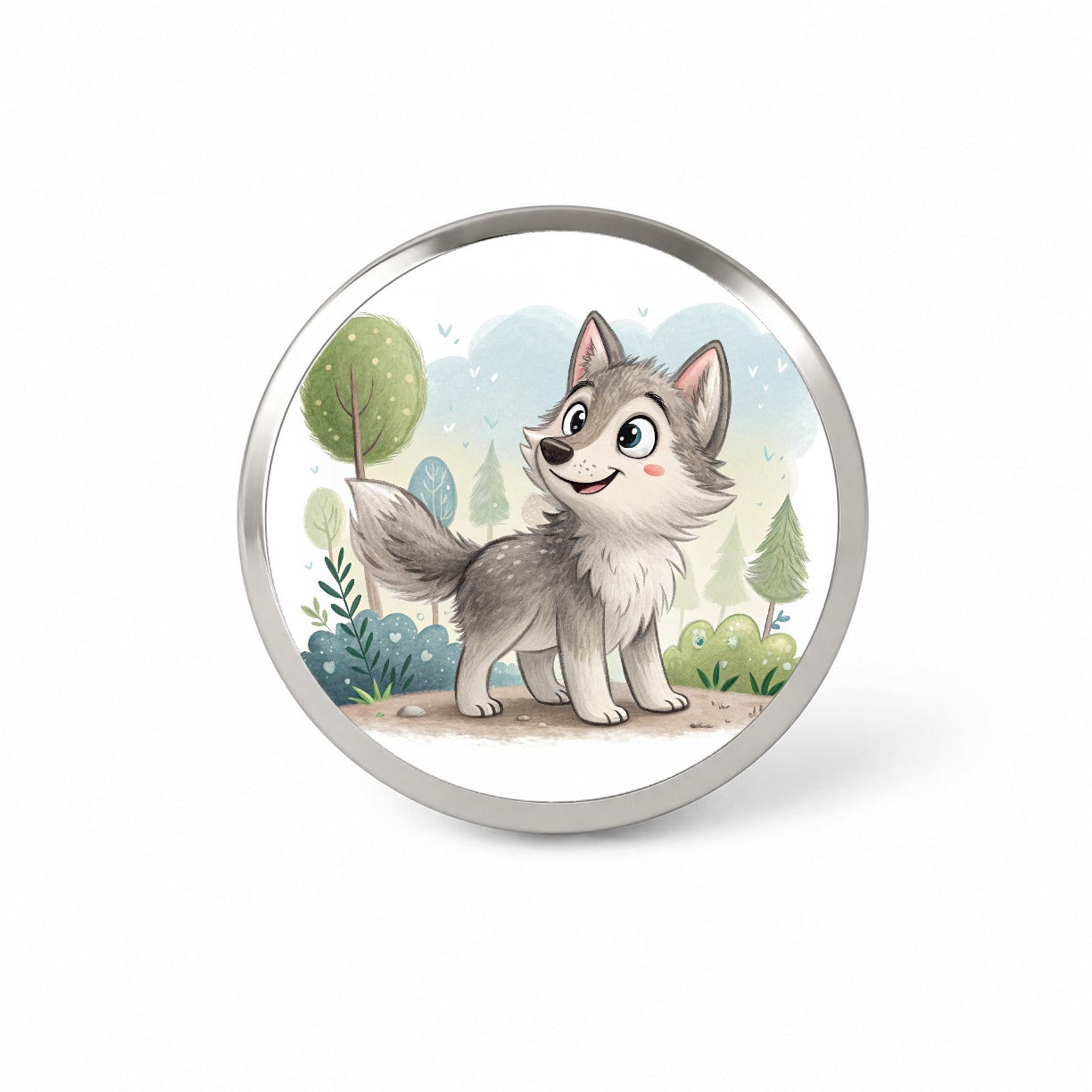Wolf Children's Illustration Style Novelty Hat Backpack Lapel Pin