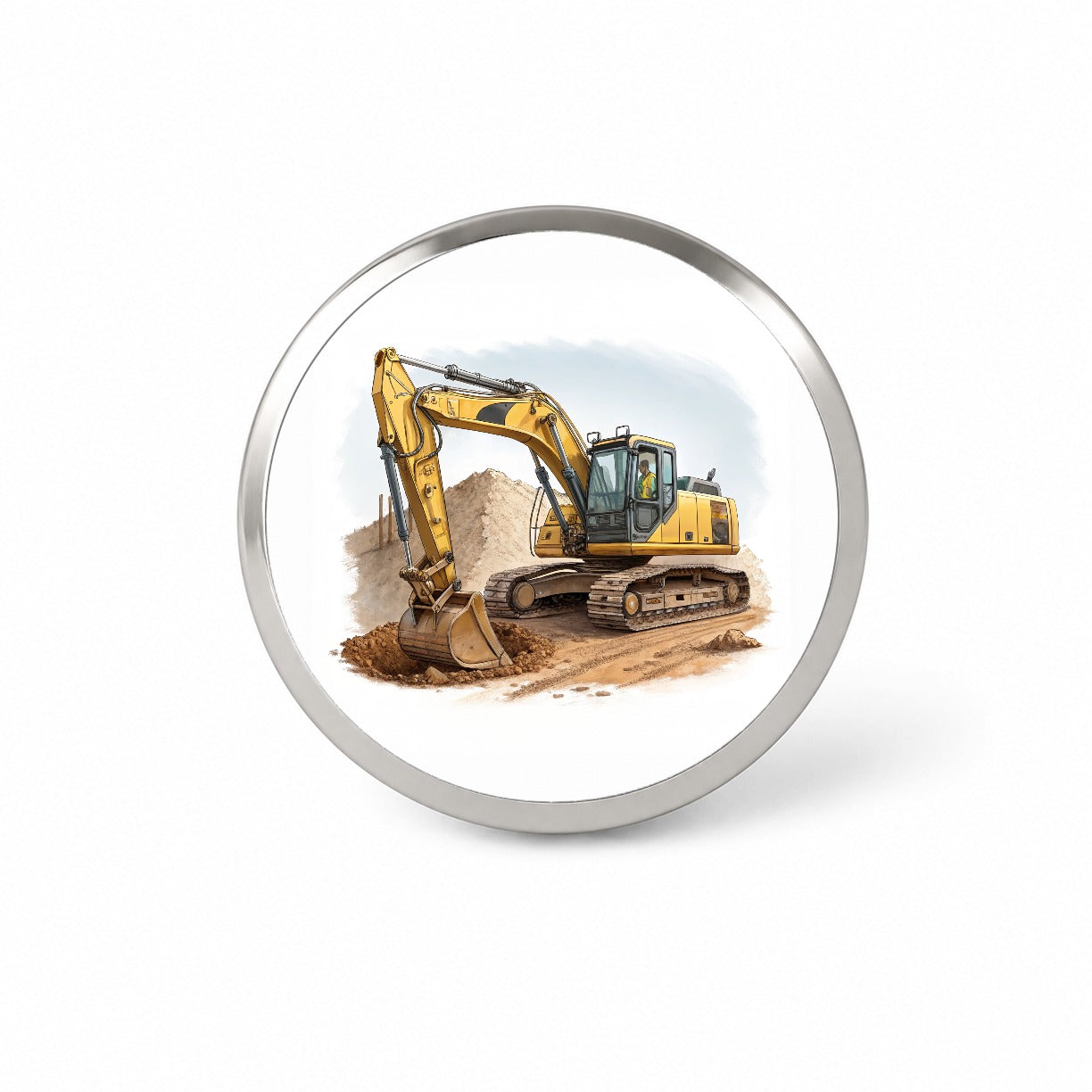 Yellow Excavator Construction Equipment Novelty Hat Backpack Lapel Pin