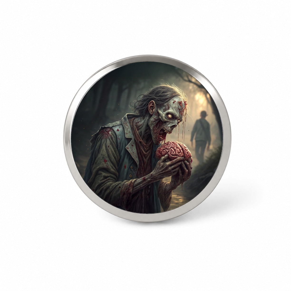 Zombie Eating Yummy Brains Funny Halloween Novelty Hat Backpack Lapel Pin
