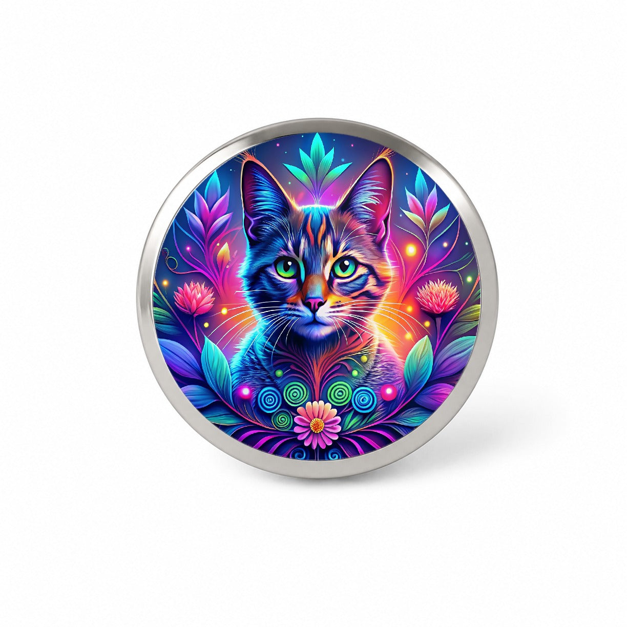 Abstract Neon Cat And Floral Design Novelty Hat Backpack Lapel Pin
