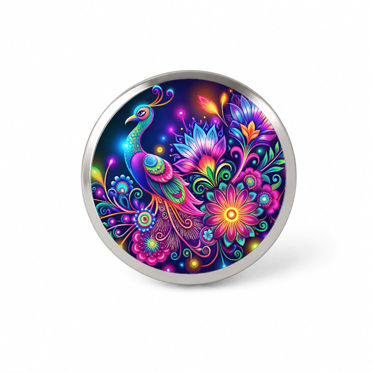 Abstract Neon Peacock Floral Design Novelty Hat Backpack Lapel Pin