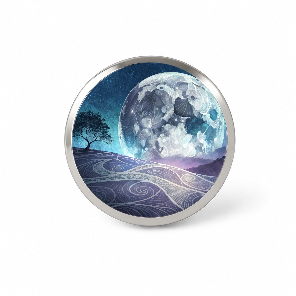 Abstract Purple Blue Moon Landscape Novelty Hat Backpack Lapel Pin