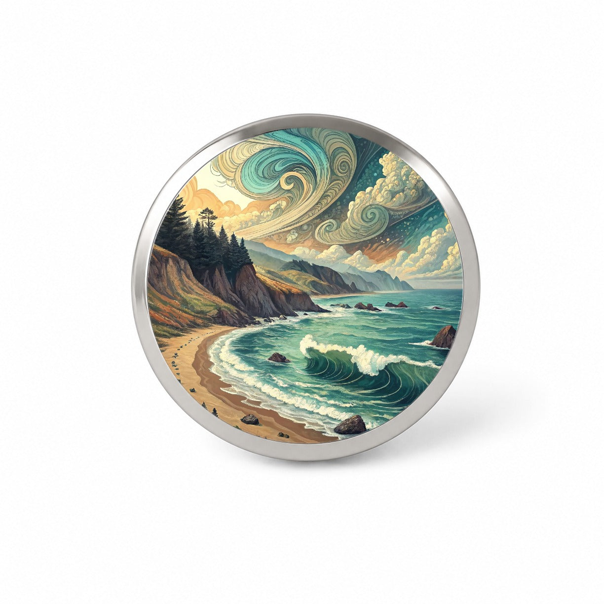 Abstract Shore Ocean Waves Landscape Novelty Hat Backpack Lapel Pin