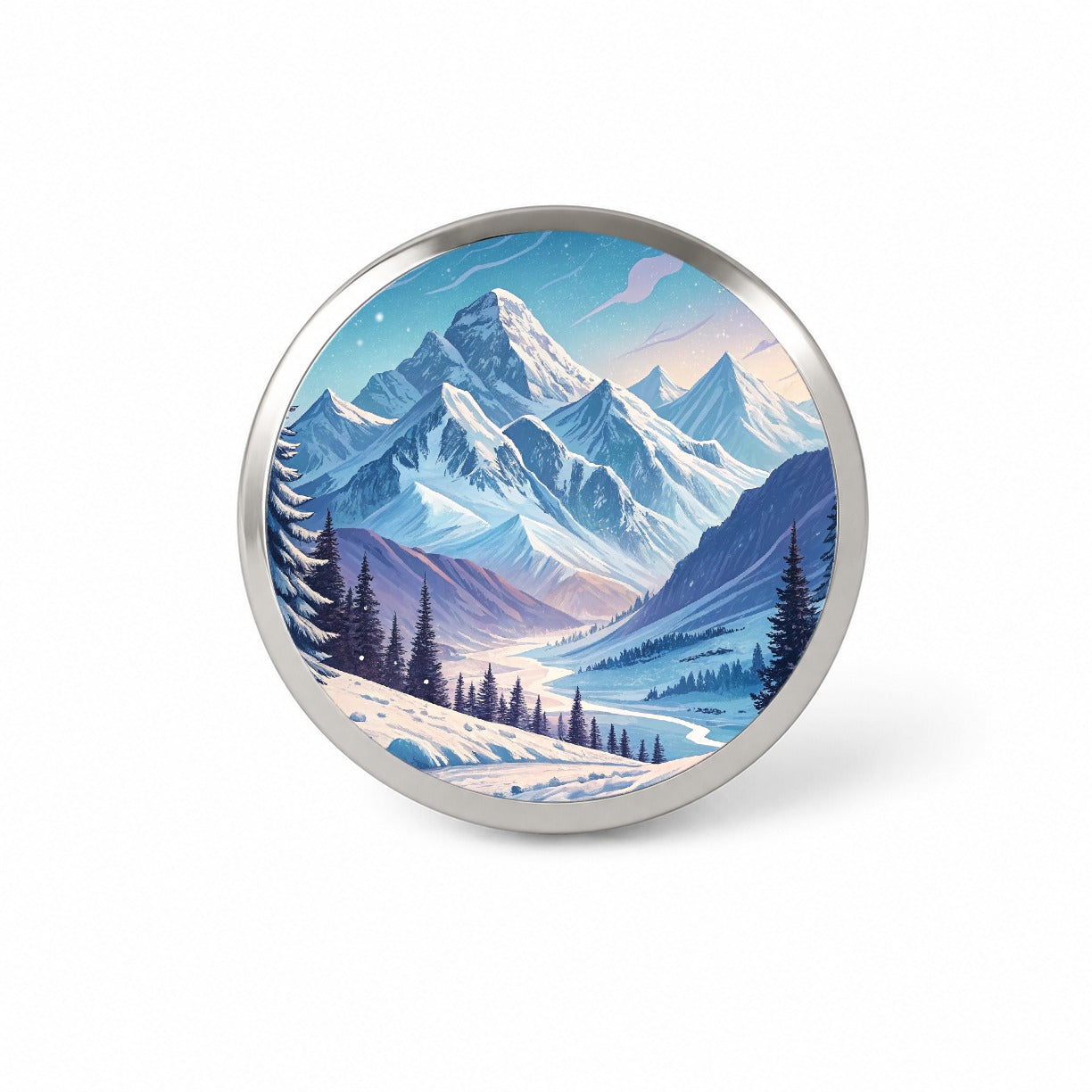 Abstract Winter Blue Purple Mountains Landscape Novelty Hat Backpack Lapel Pin