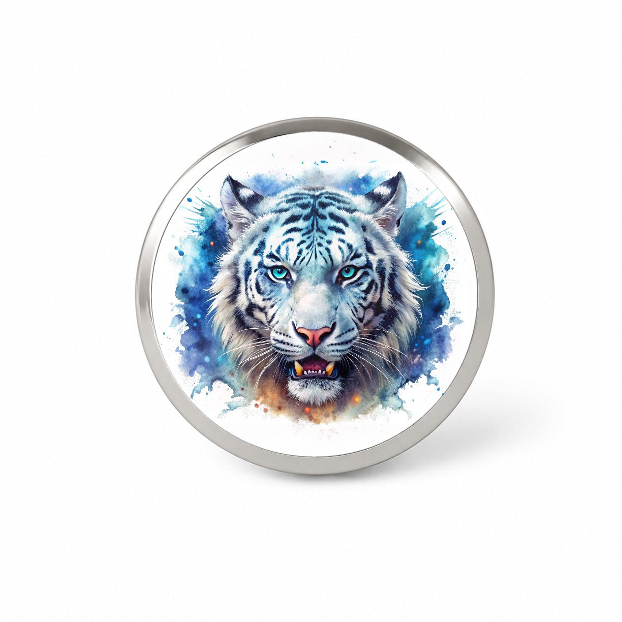 Angry White Tiger Watercolor Novelty Hat Backpack Lapel Pin