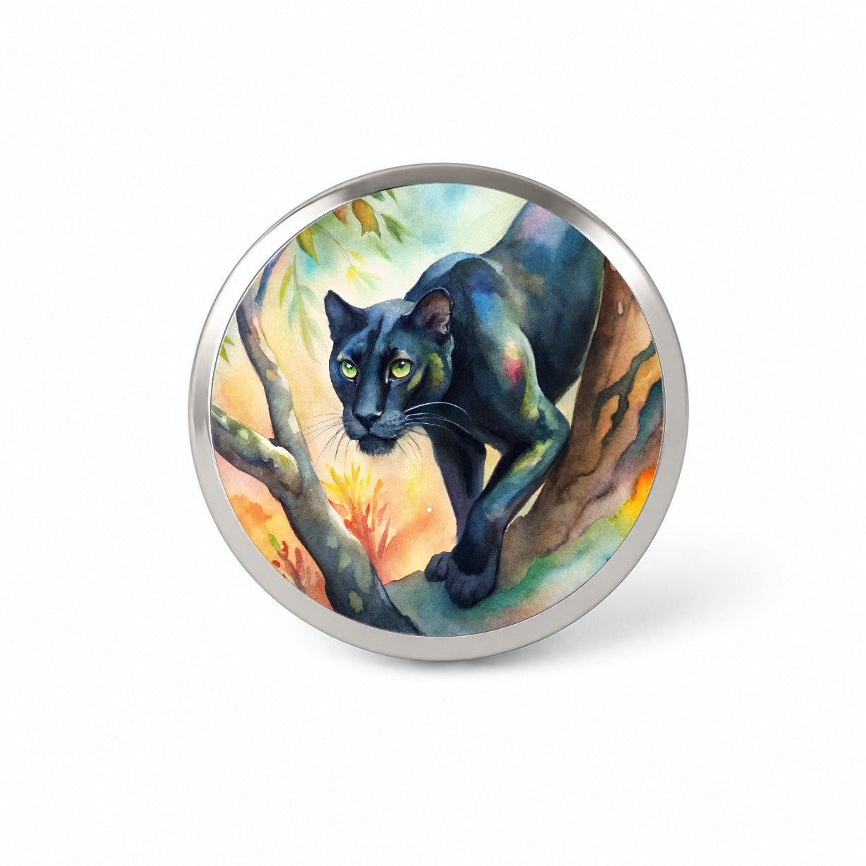 Black Panther Stalking Prey Watercolor Novelty Hat Backpack Lapel Pin