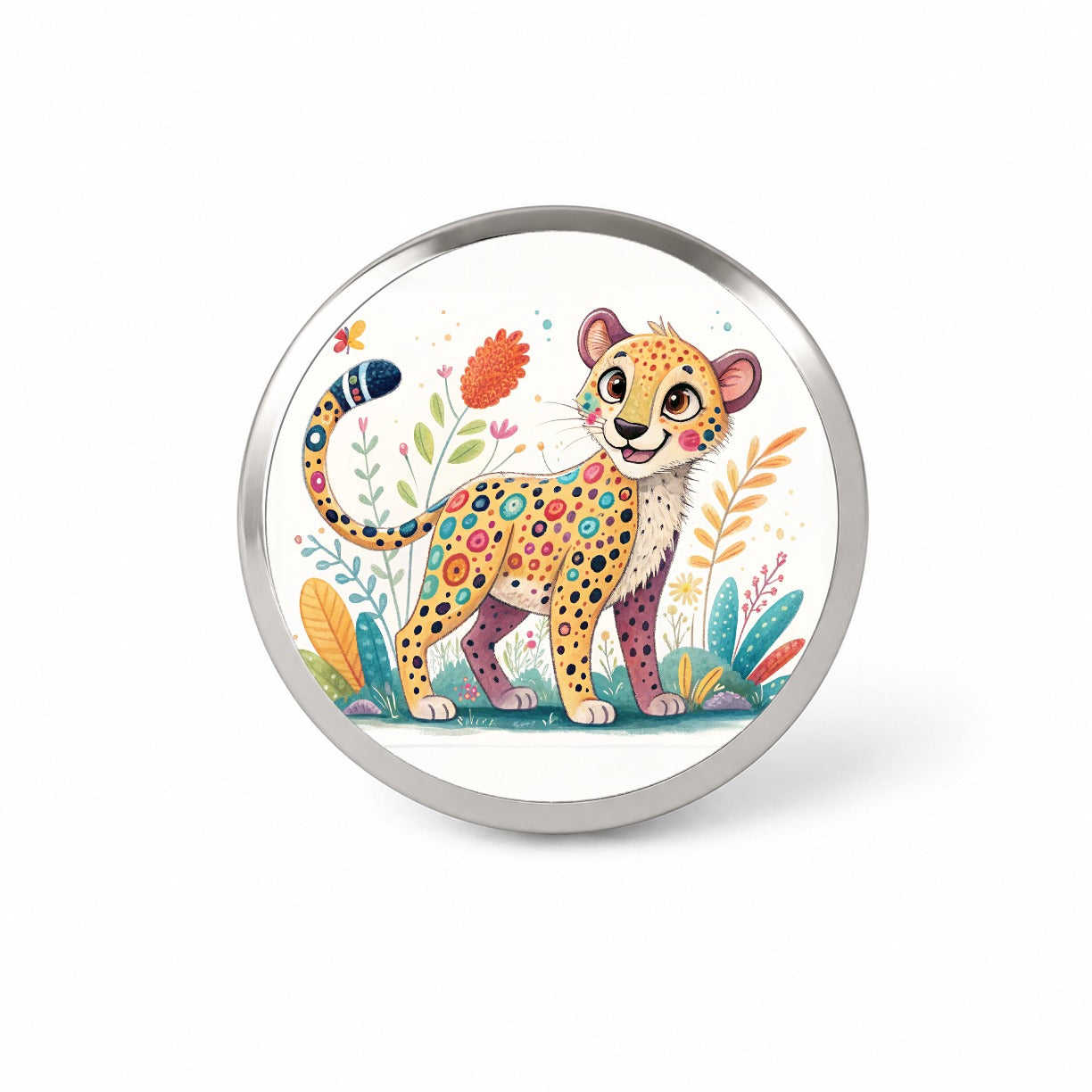 Cheetah Children's Illustration Style Novelty Hat Backpack Lapel Pin