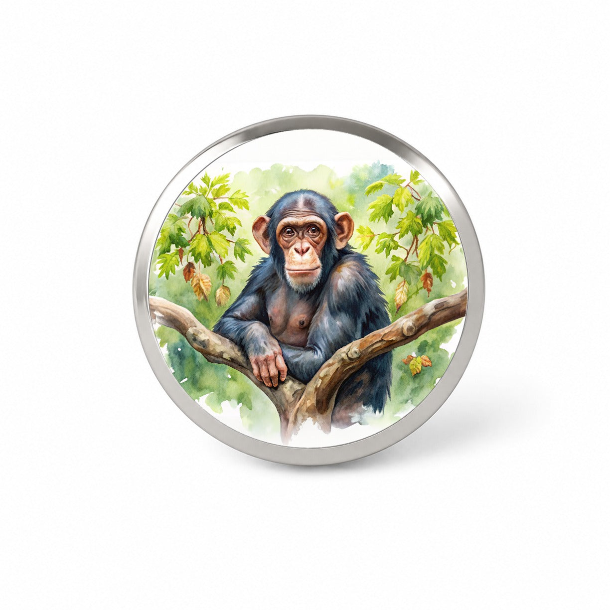 Chimpanzee Monkey In Tree Watercolor Novelty Hat Backpack Lapel Pin