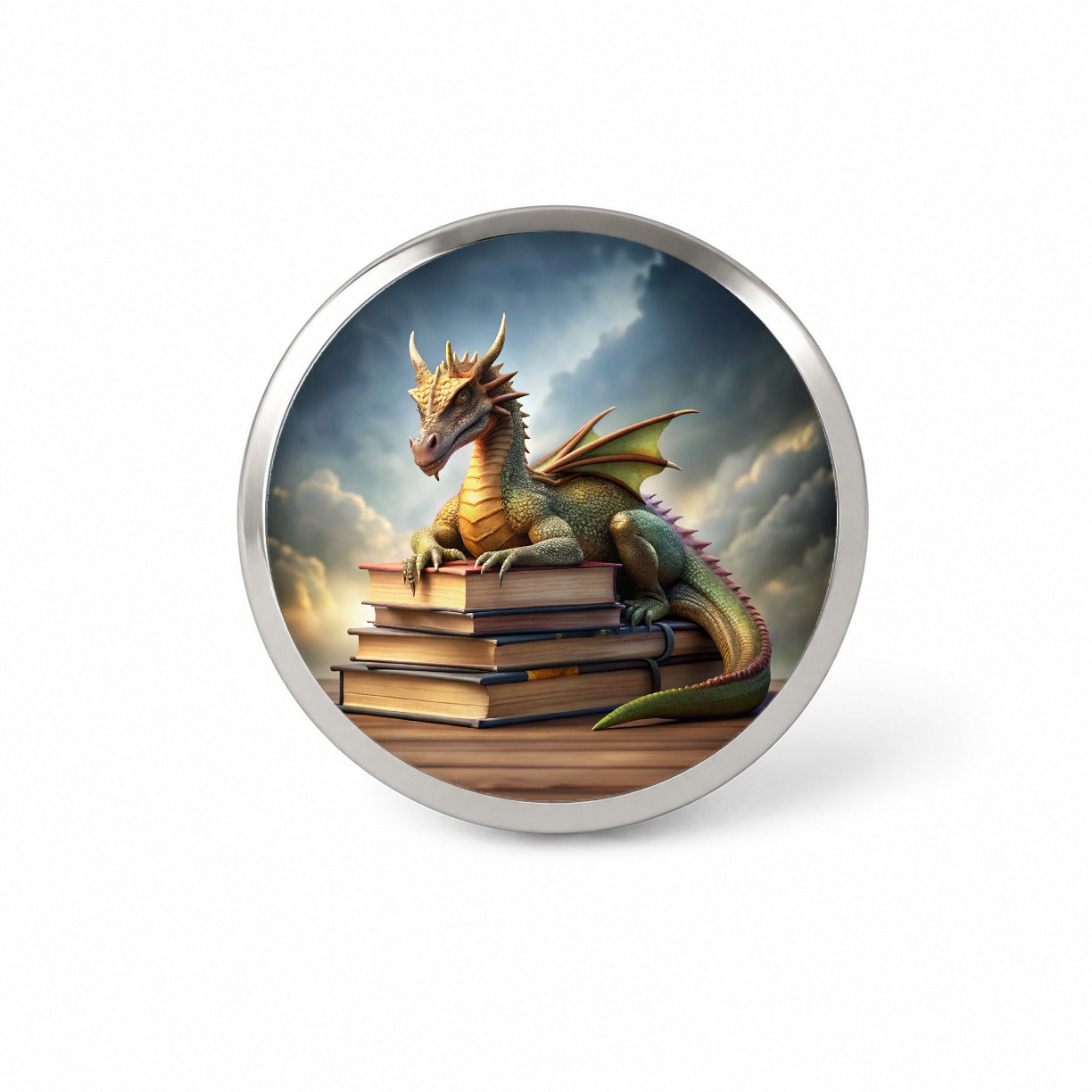 Dragon Laying On Top Of Books Reading Novelty Hat Backpack Lapel Pin