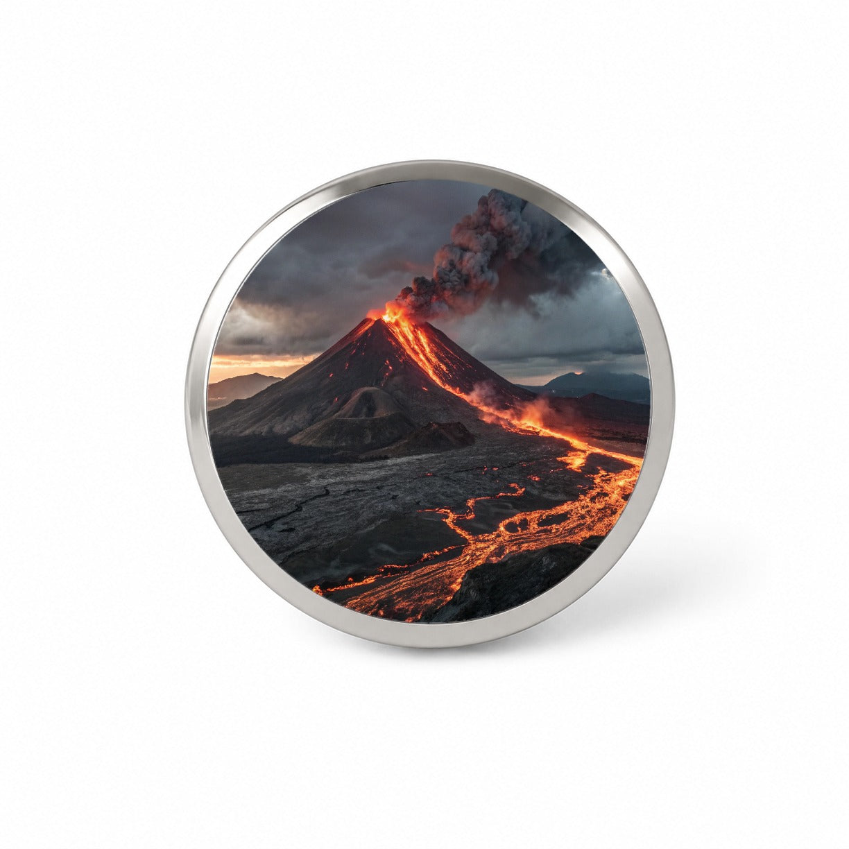 Erupting Volcano With Flowing Lava Novelty Hat Backpack Lapel Pin