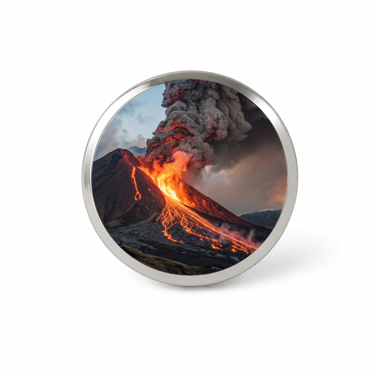 Erupting Volcano with Lava Trails Novelty Hat Backpack Lapel Pin