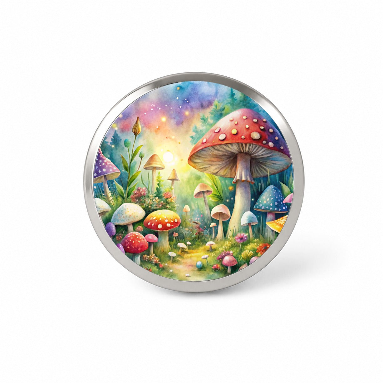 Fantastical Magical Mushroom Garden Watercolor Novelty Hat Backpack Lapel Pin