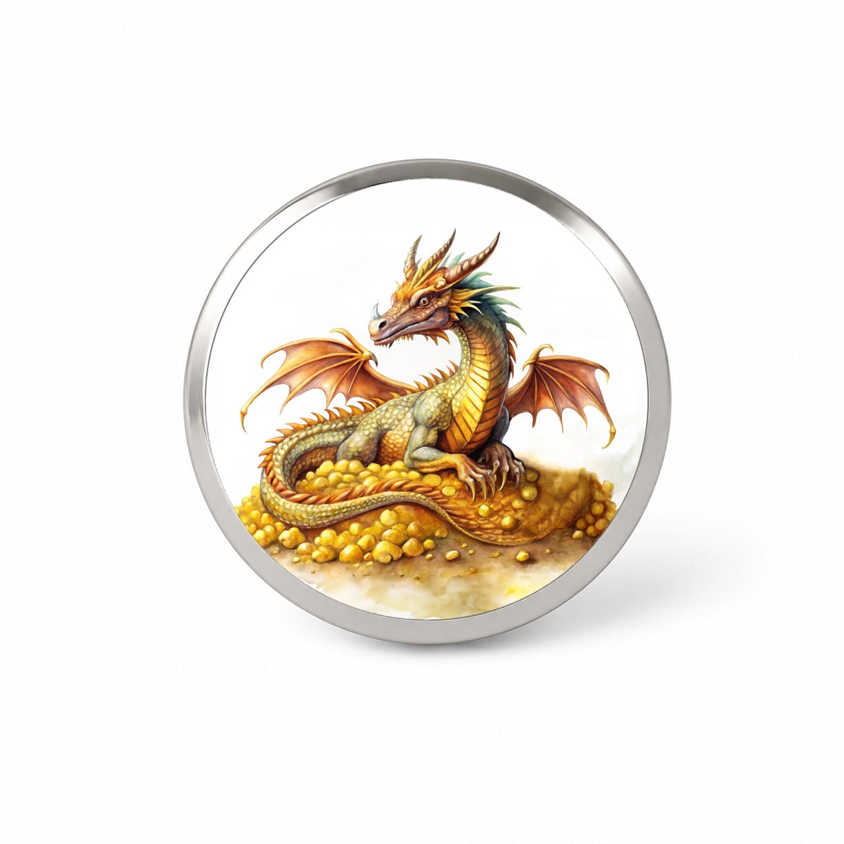 Fantasy Dragon and Gold Horde Watercolor Novelty Hat Backpack Lapel Pin