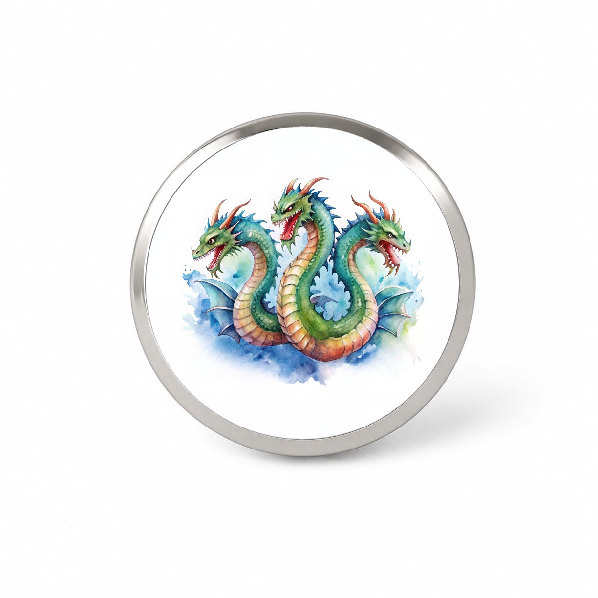Fantasy Hydra Mythical Creature Watercolor Novelty Hat Backpack Lapel Pin