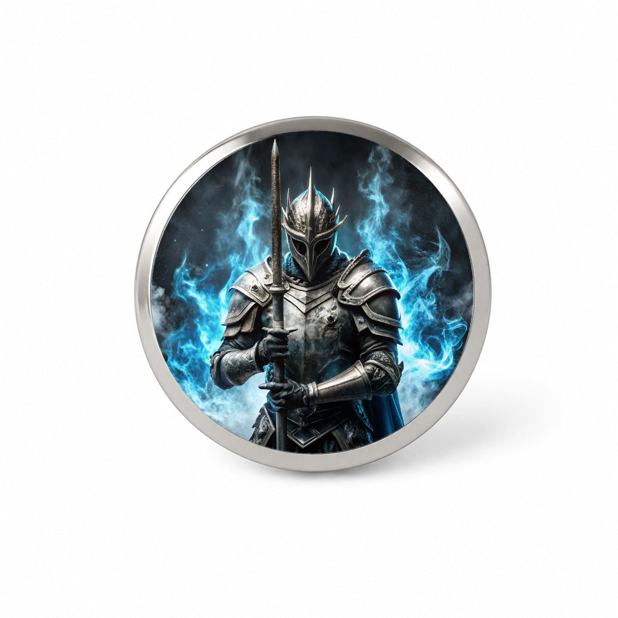 Fantasy Warrior Knight Blue Flames Novelty Hat Backpack Lapel Pin