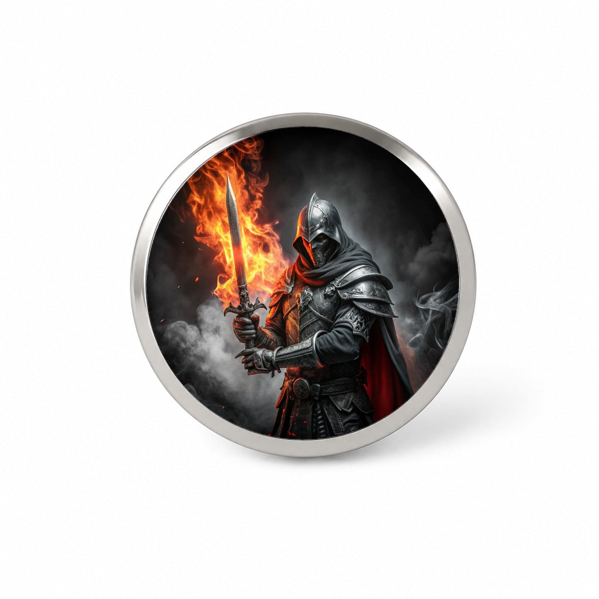 Fantasy Warrior Knight with Flaming Sword Novelty Hat Backpack Lapel Pin