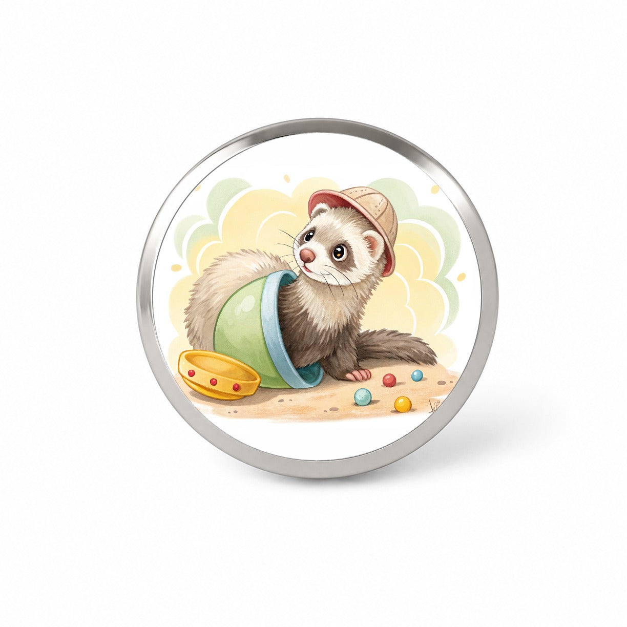 Ferret Children's Illustration Style Novelty Hat Backpack Lapel Pin
