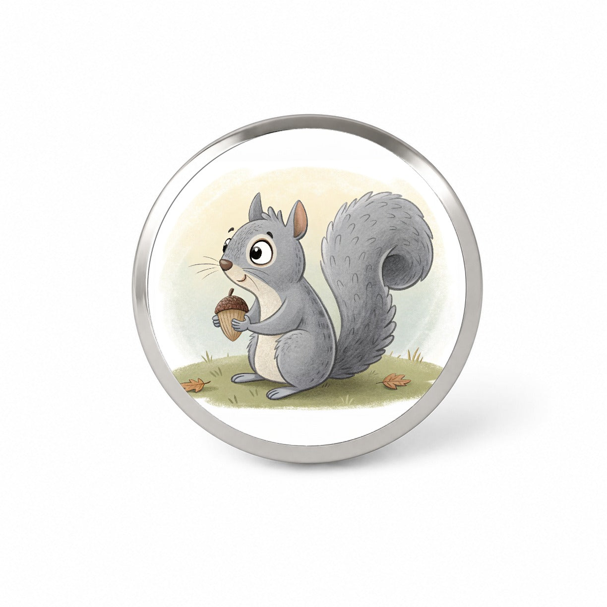 Gray Squirrel Children's Illustration Style Novelty Hat Backpack Lapel Pin