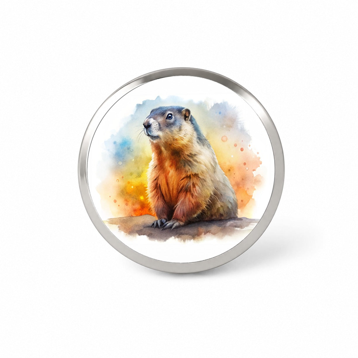 Groundhog Watercolor Novelty Hat Backpack Lapel Pin