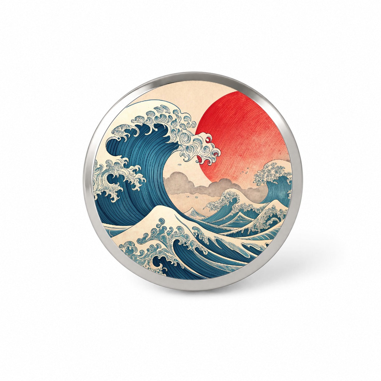 Japanese Blue Ocean Waves Large Sun Novelty Hat Backpack Lapel Pin