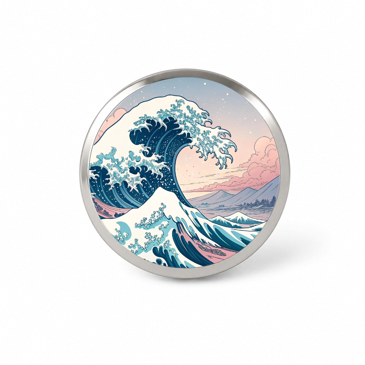 Japanese Blue Pink Ocean Waves Novelty Hat Backpack Lapel Pin