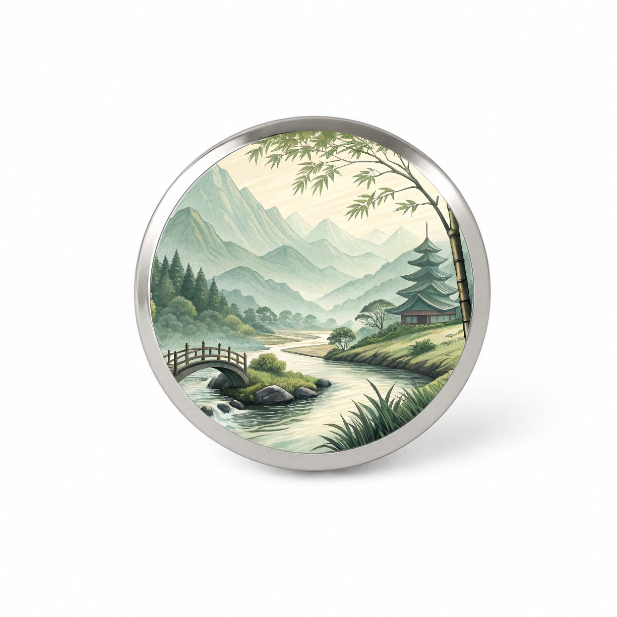 Japanese Style Ink Painting Landscape Novelty Hat Backpack Lapel Pin