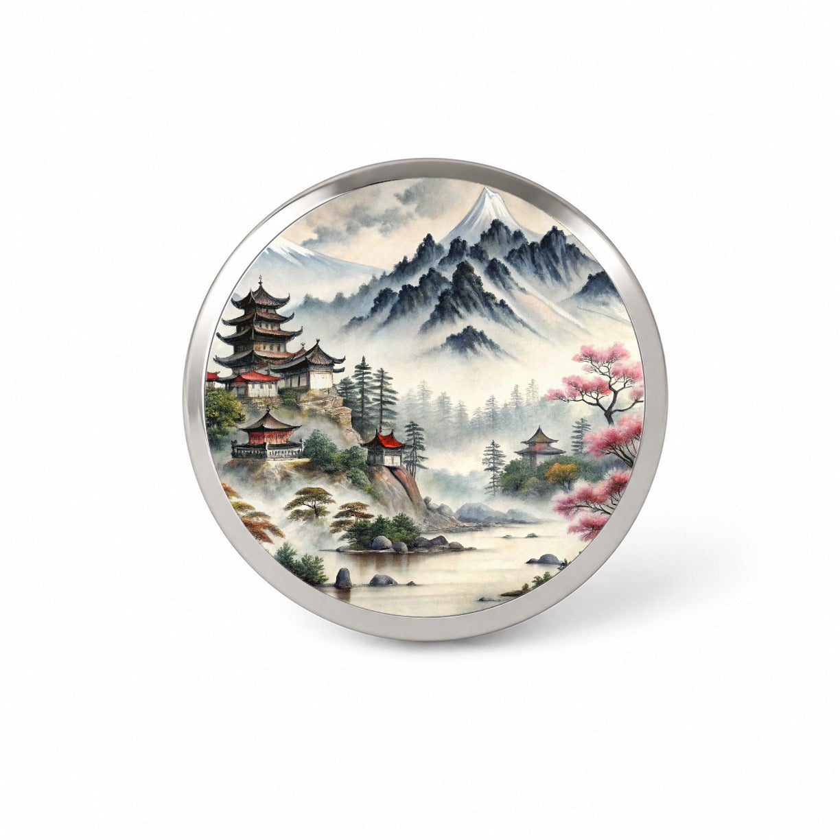 Japanese Style Ink Painting Mountain Landscape Novelty Hat Backpack Lapel Pin