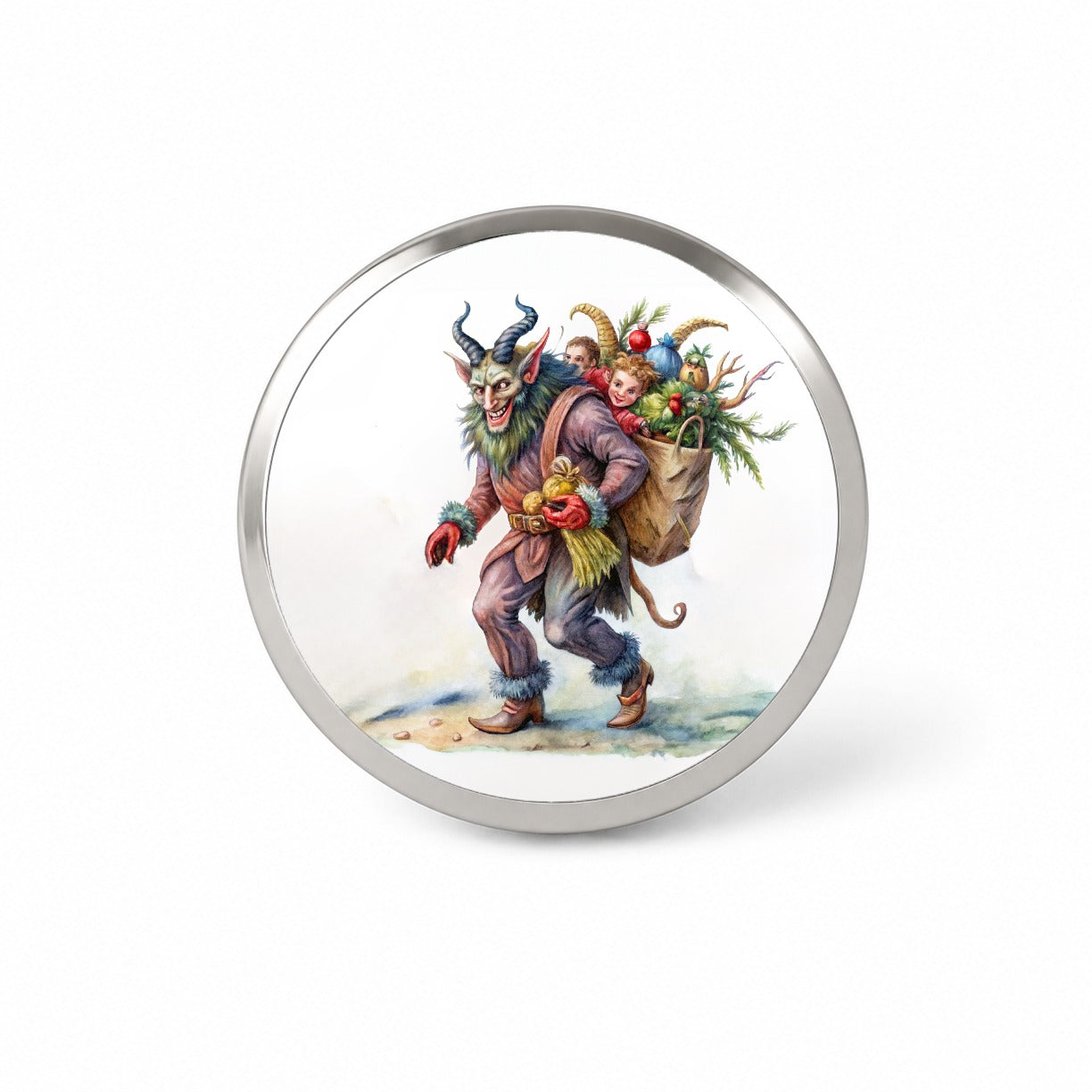 Krampus Carrying Bag Of Children Illustration Novelty Hat Backpack Lapel Pin