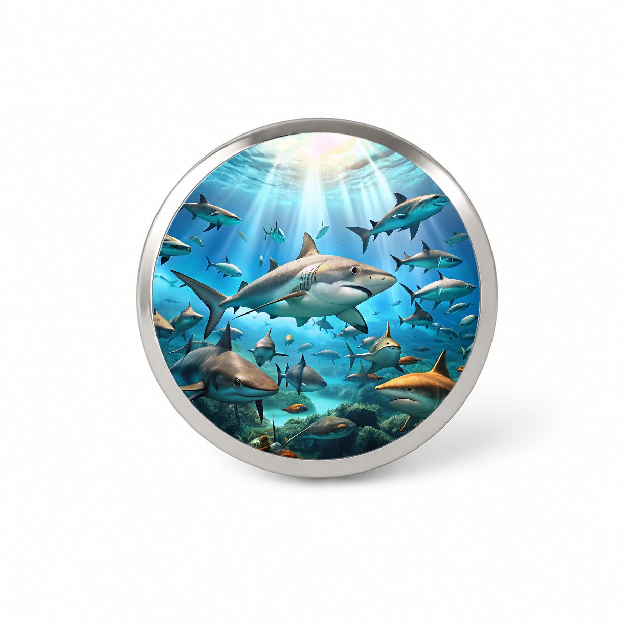Lots Of Swimming Sharks Novelty Hat Backpack Lapel Pin