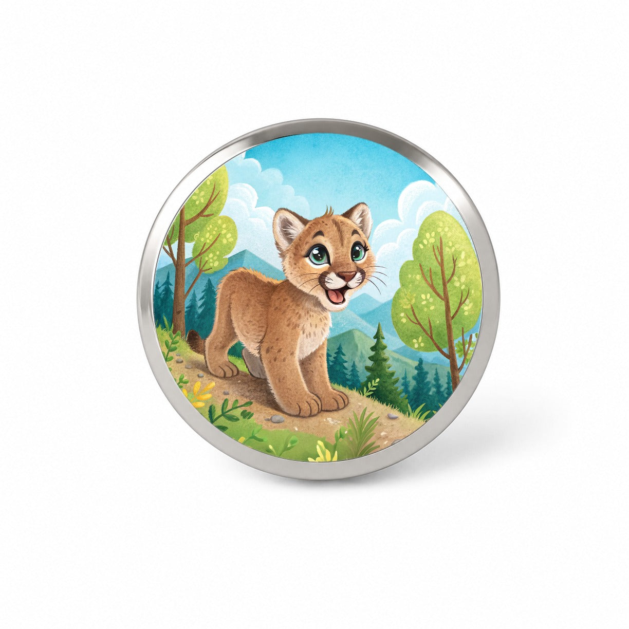 Mountain Lion Cougar Children's Illustration Style Novelty Hat Backpack Lapel Pin