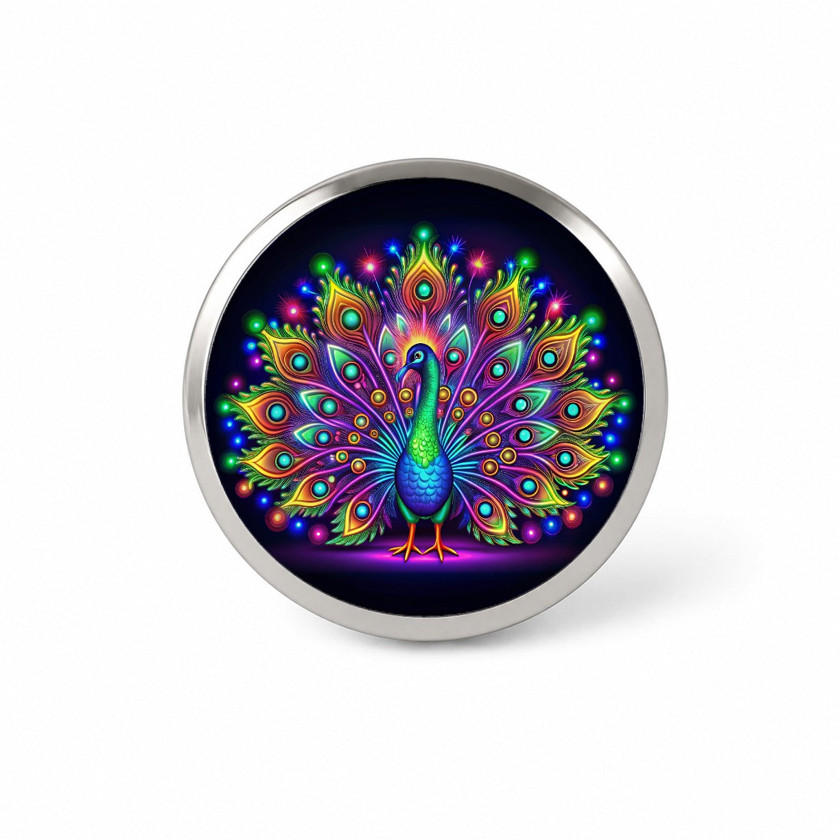 Neon Peacock Novelty Hat Backpack Lapel Pin