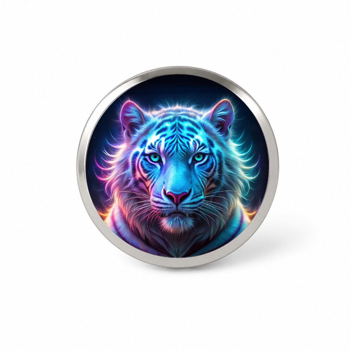 Neon White Tiger Face Novelty Hat Backpack Lapel Pin