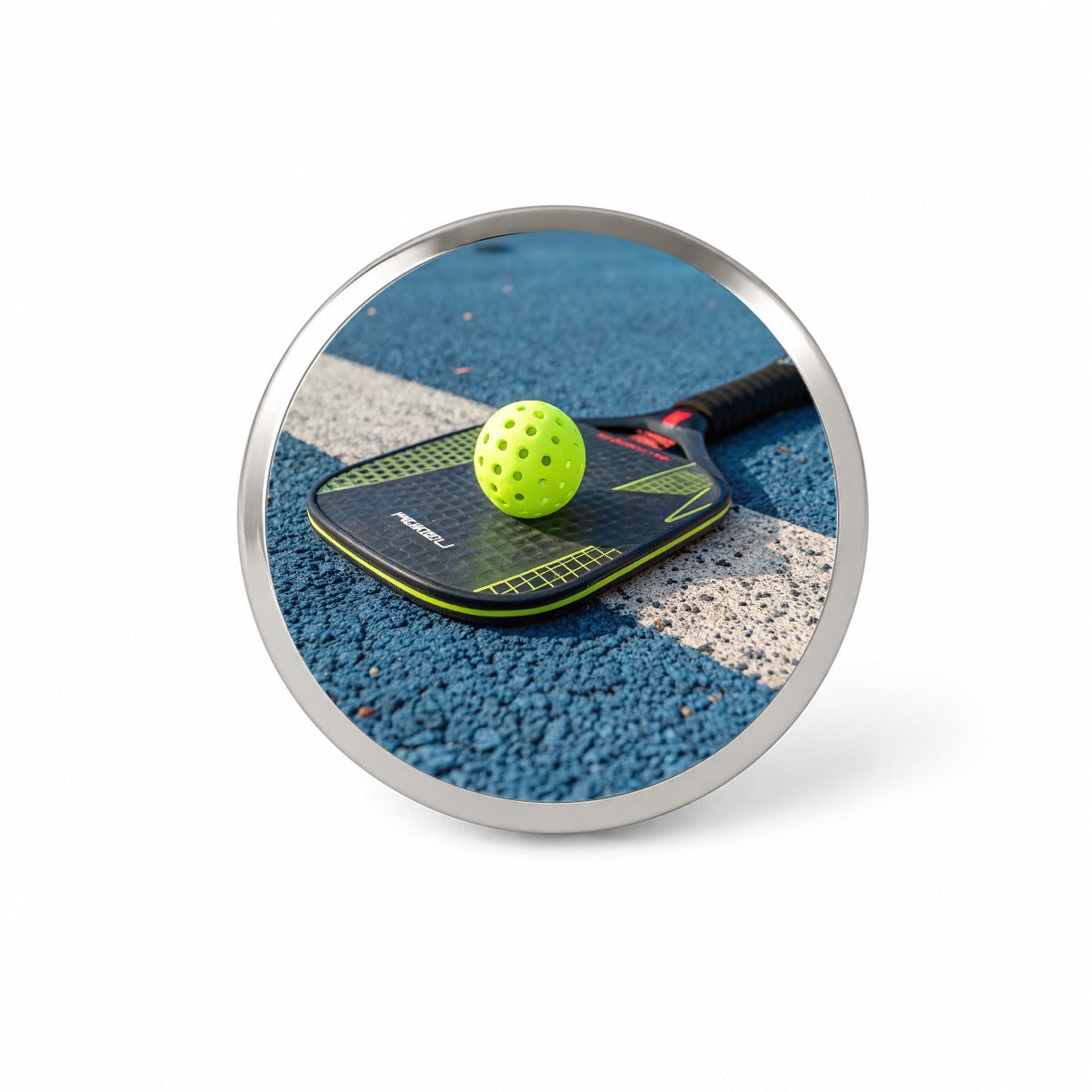 Pickleball Paddle and Ball on Court Novelty Hat Backpack Lapel Pin