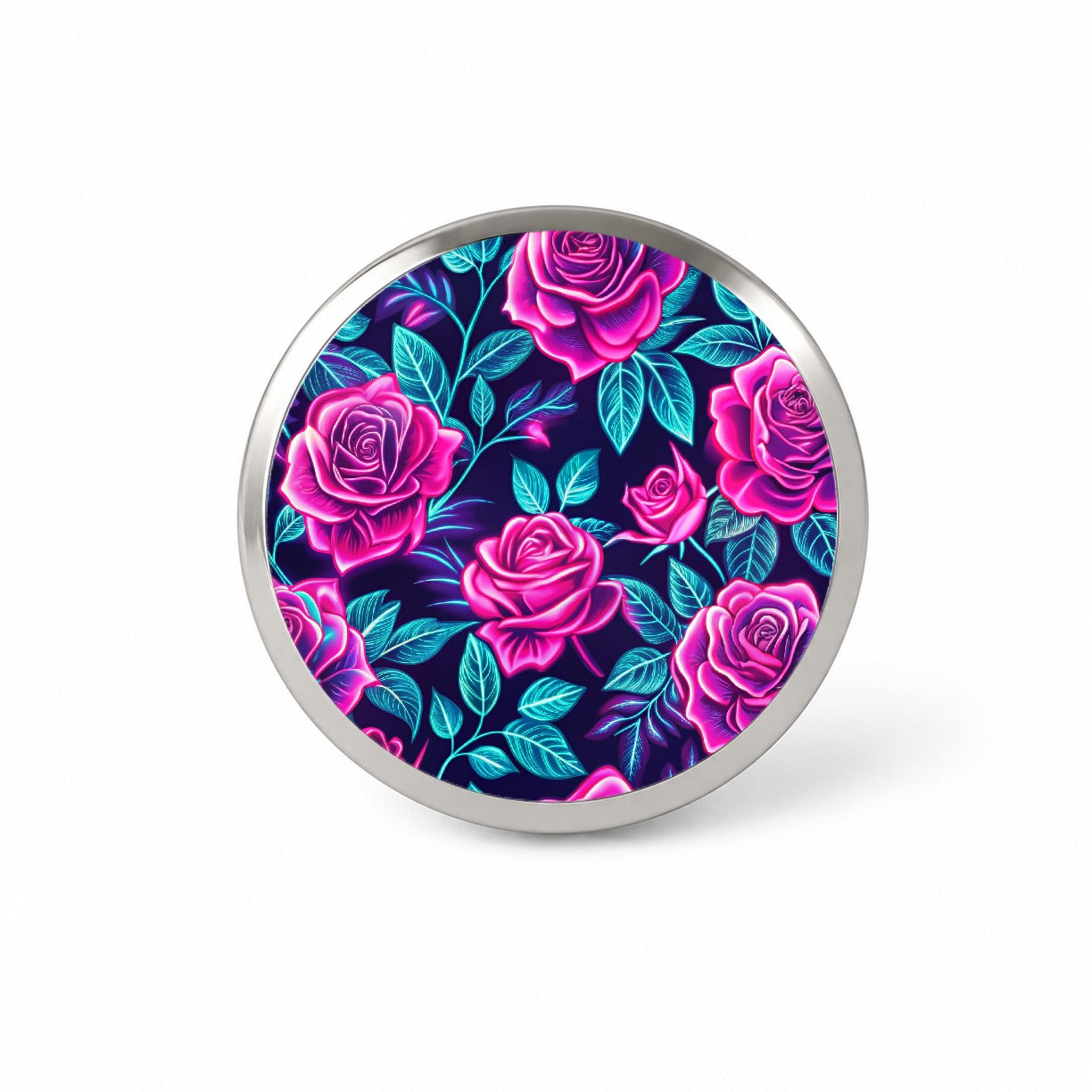 Pink Neon Rose Floral Pattern Novelty Hat Backpack Lapel Pin