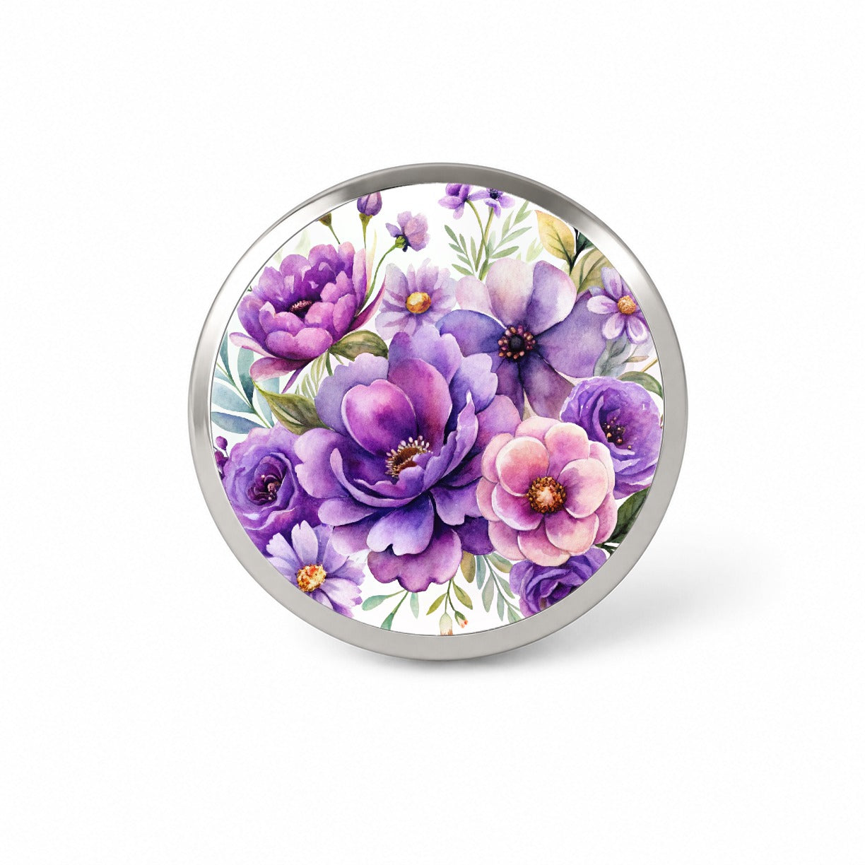 Purple Watercolor Flowers Novelty Hat Backpack Lapel Pin