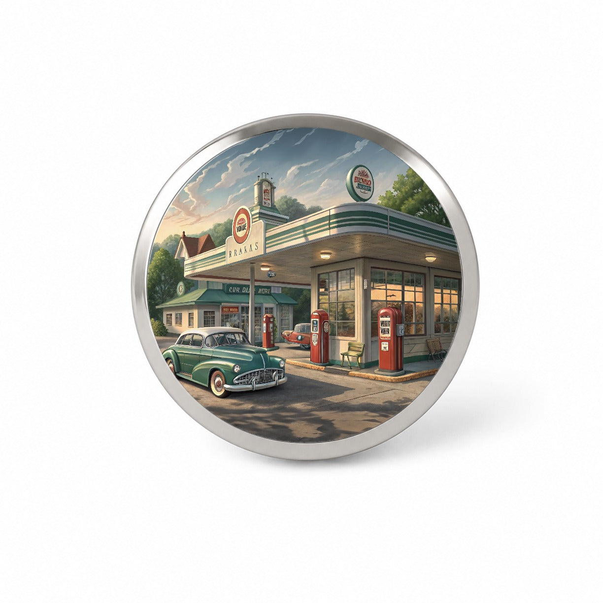 Retro Americana 1950's Main Street Gas Station Novelty Hat Backpack Lapel Pin
