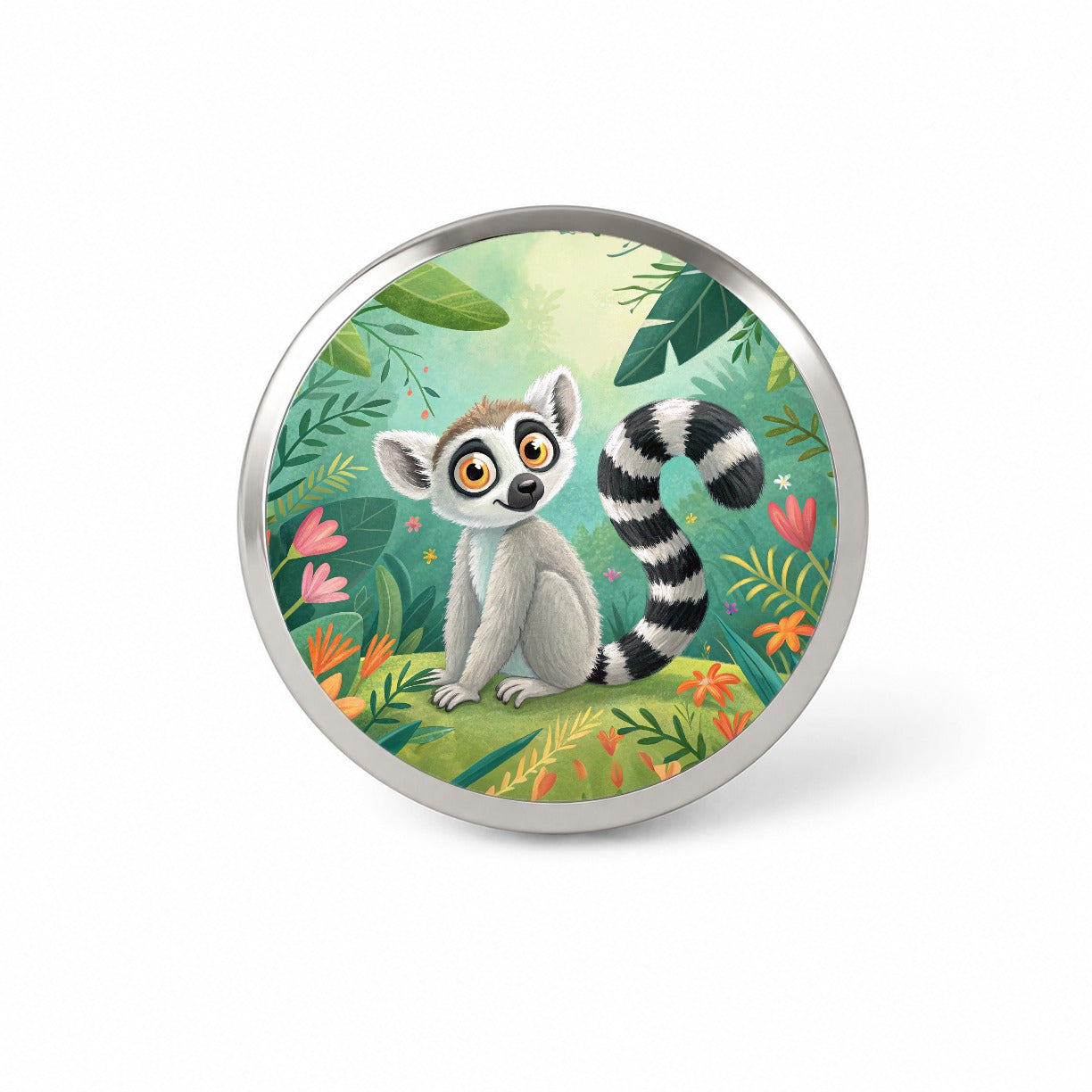 Ring-Tailed Lemur Children's Illustration Style Novelty Hat Backpack Lapel Pin