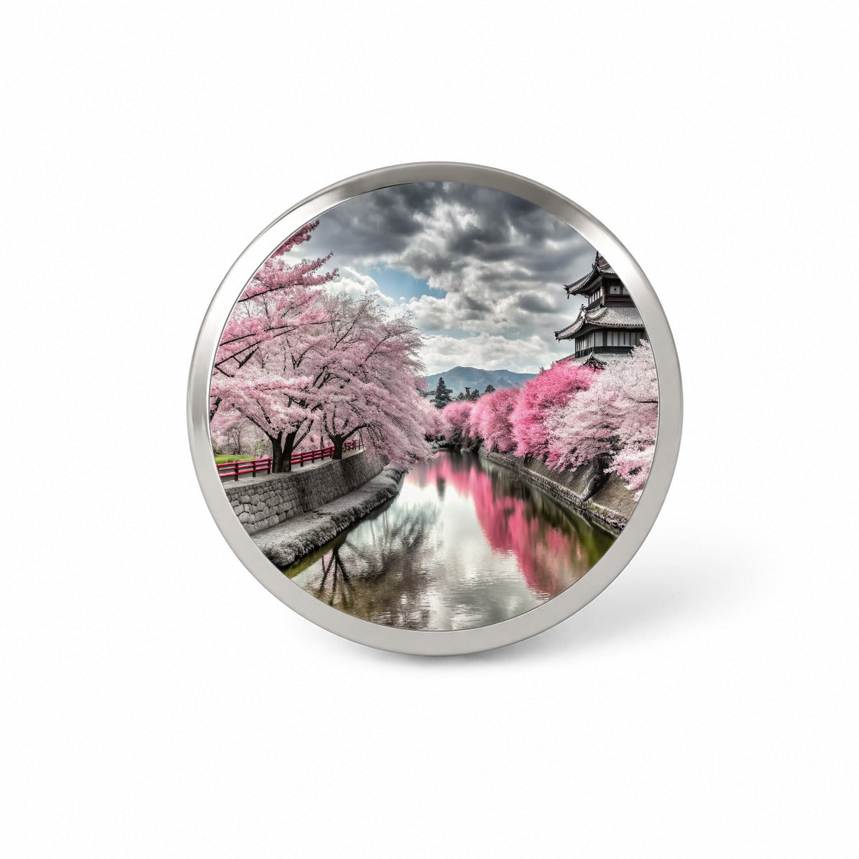Sakura Trees Along River Japanese Scene Novelty Hat Backpack Lapel Pin