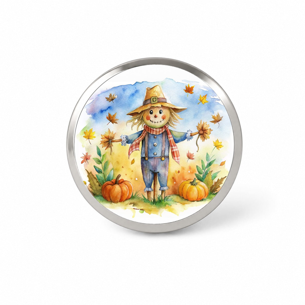 Scarecrow and Pumpkins Fall Watercolor Novelty Hat Backpack Lapel Pin