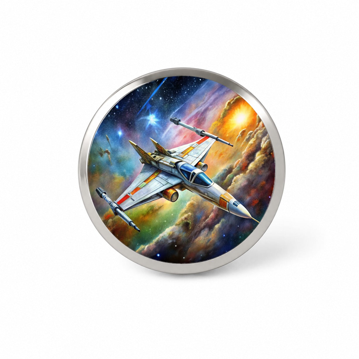 Sci-fi Starfighter Spaceship on Patrol Novelty Hat Backpack Lapel Pin