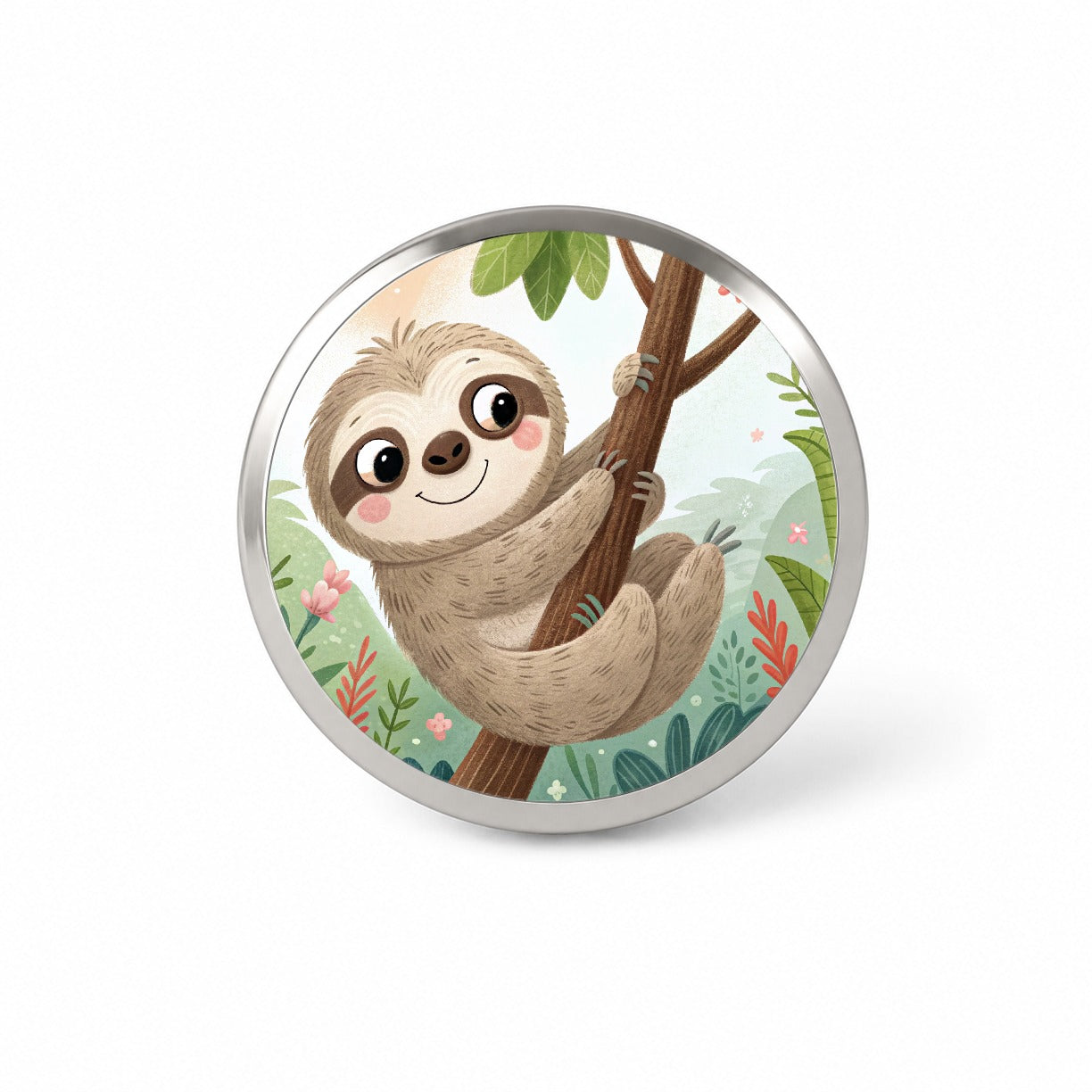 Sloth on Tree Children's Illustration Style Novelty Hat Backpack Lapel Pin