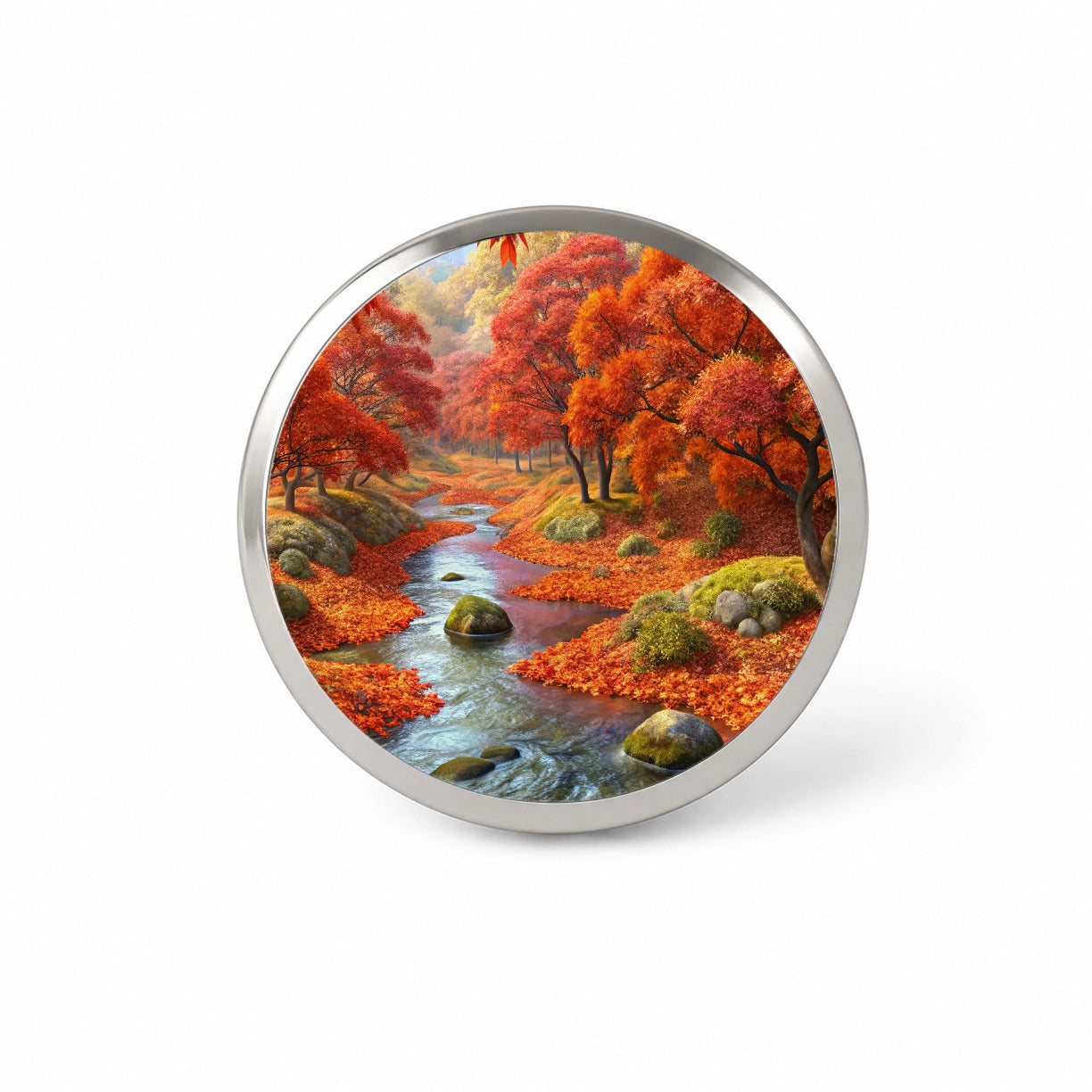 Stream and Trees in Fall Autumn Novelty Hat Backpack Lapel Pin