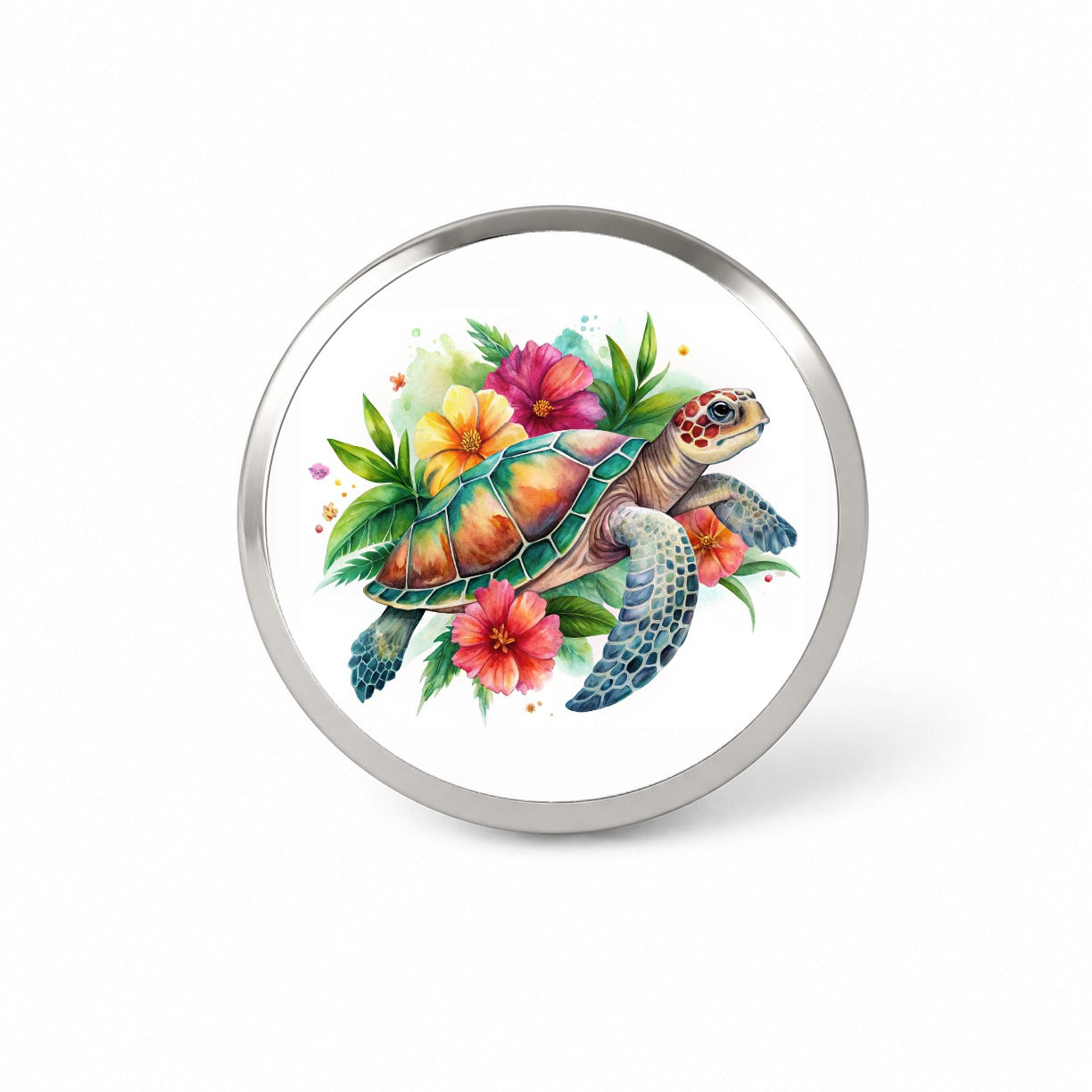 Tropical Sea Turtle Hibiscus Floral Watercolor Novelty Hat Backpack Lapel Pin