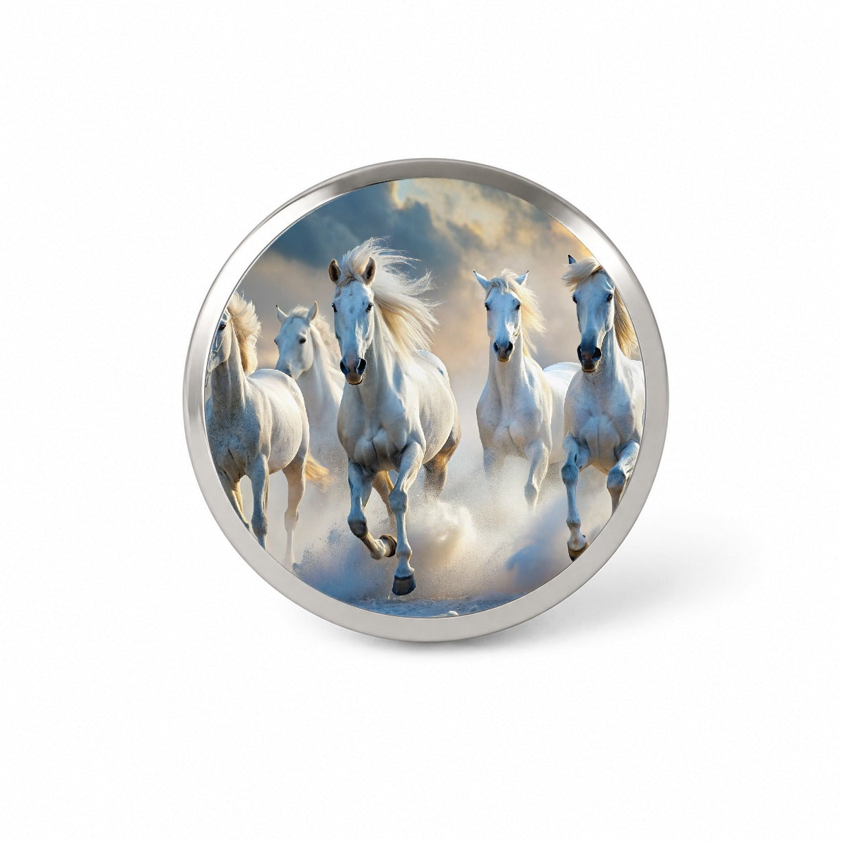 White Horses Galloping Novelty Hat Backpack Lapel Pin
