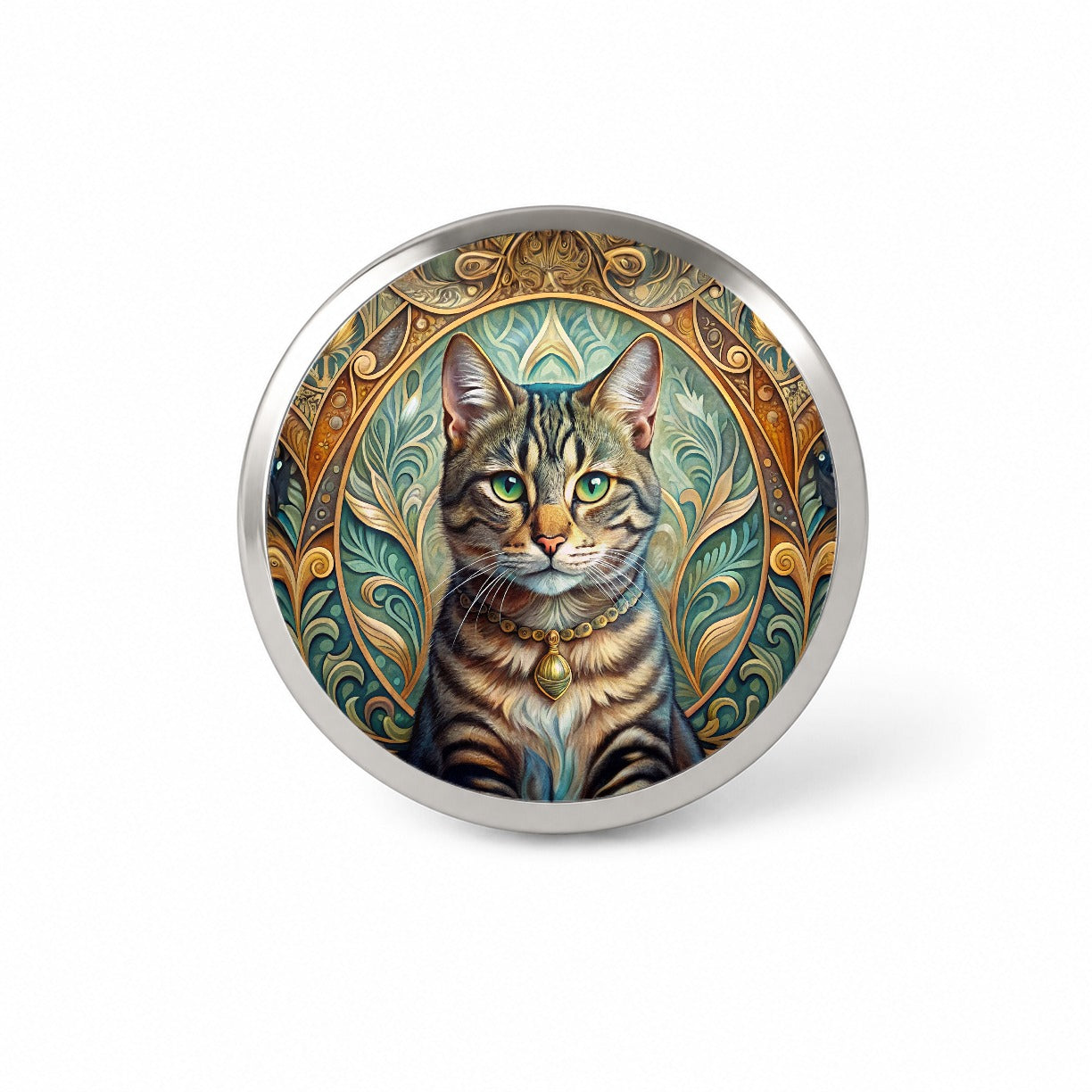 Tabby Cat Art Nouveau Novelty Hat Backpack Lapel Pin