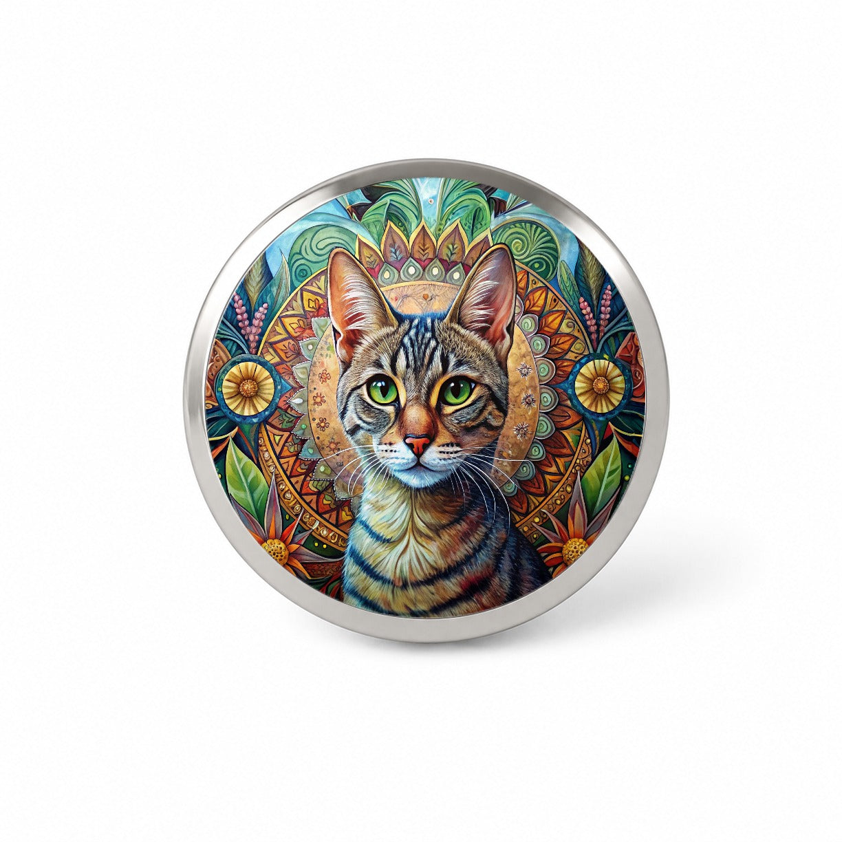 Tabby Cat Bohemian Art Novelty Hat Backpack Lapel Pin