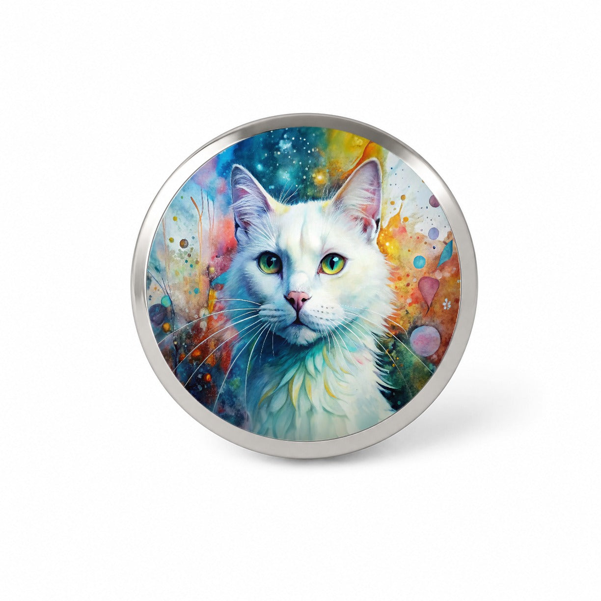 White Cat Abstract Art Novelty Hat Backpack Lapel Pin