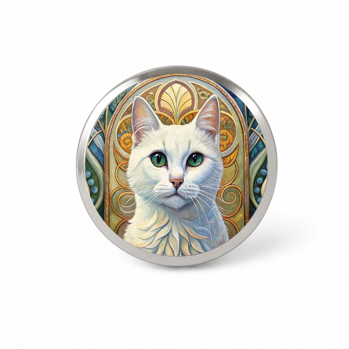 White Cat Art Nouveau Novelty Hat Backpack Lapel Pin