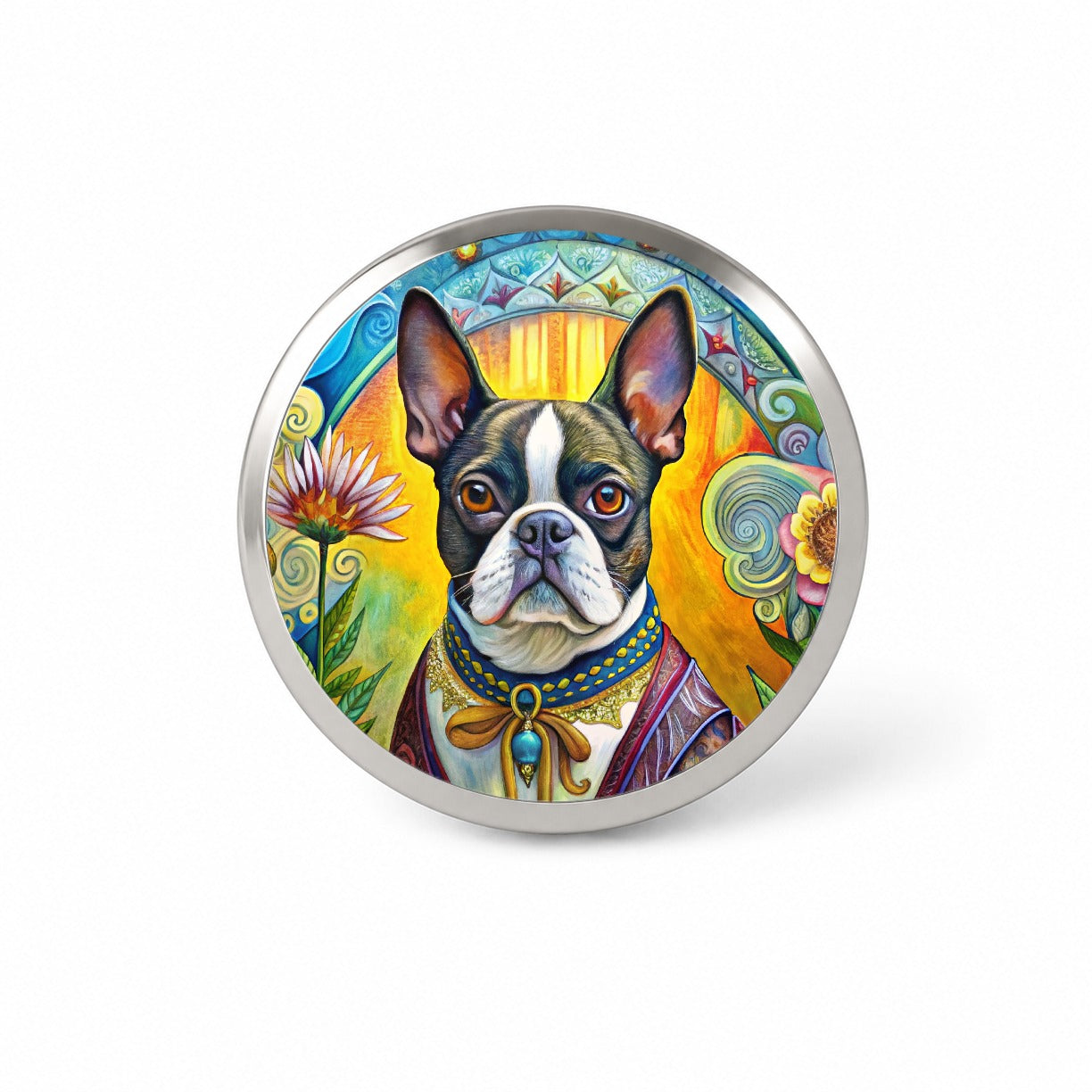 Boston Terrier Dog French Bohemian Art Novelty Hat Backpack Lapel Pin