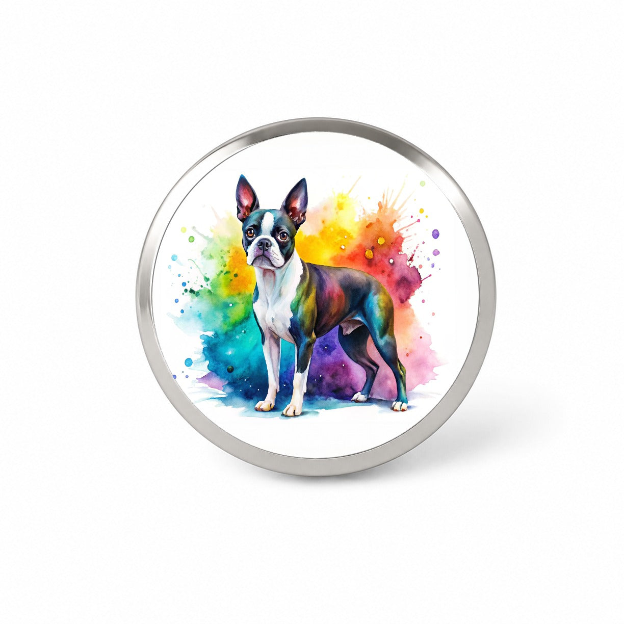 Boston Terrier Dog Watercolor Style Novelty Hat Backpack Lapel Pin